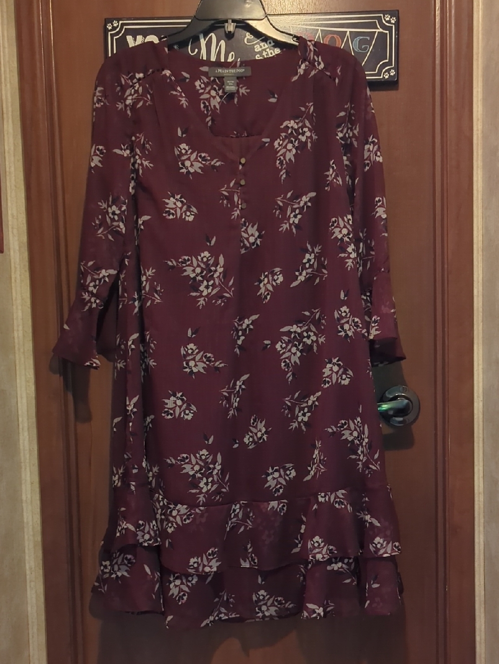 A Pea In The Pod Burgundy Floral Ruffle Hem Dress